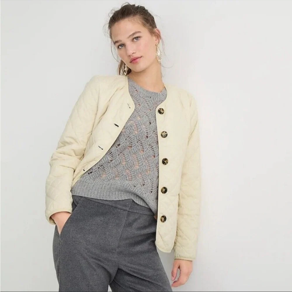 J. Crew Cream Quilted Jacket - Picture 2 of 13